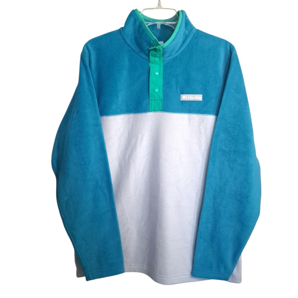 Columbia Men's Fleece Jacket‎ M Nimbus Gray, Electric Turqu Half Snap Mock Neck